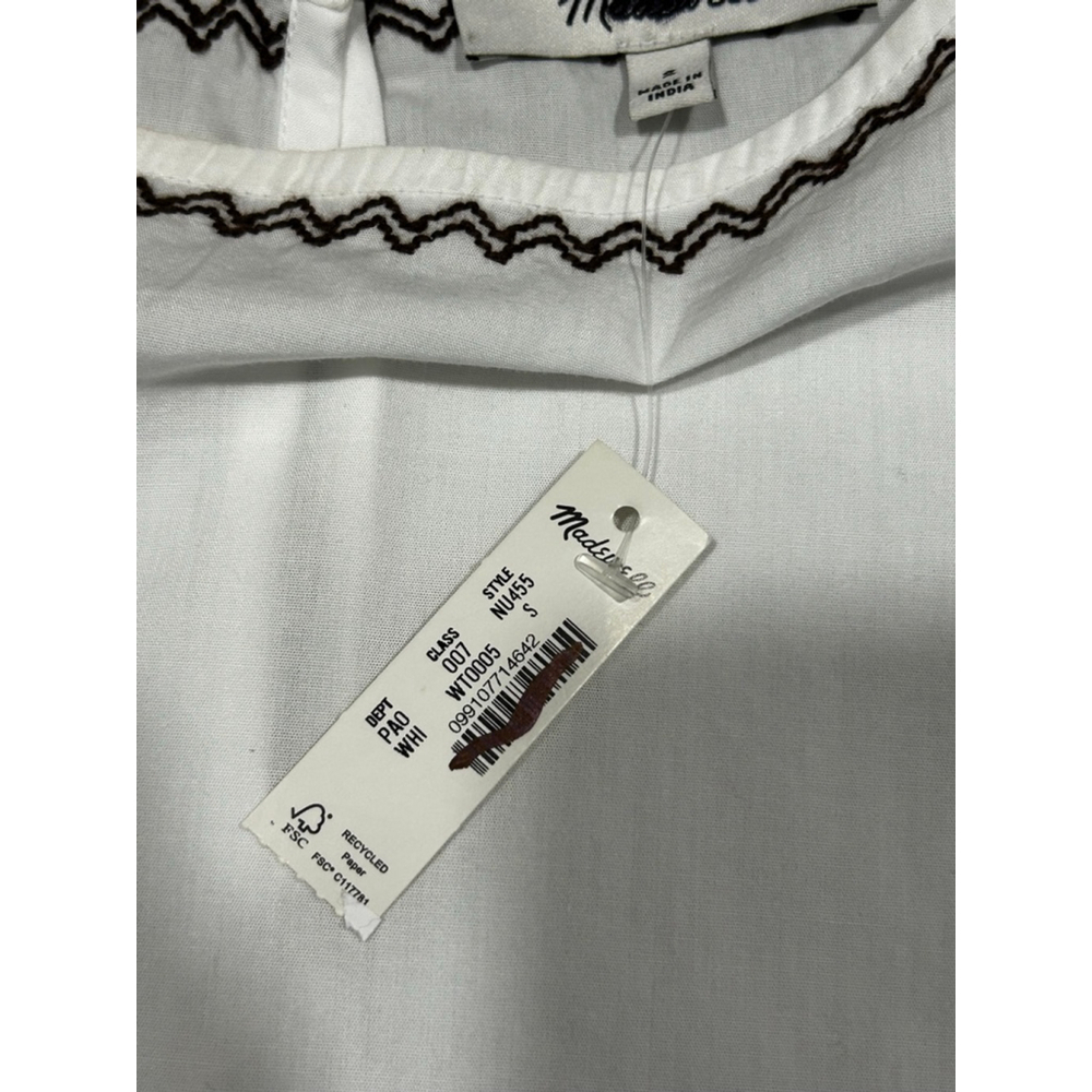 84. NWT Madewell Embroidered Poplin Balloon-Sleeve Top in white small - Picture 8 of 9